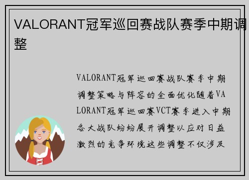 VALORANT冠军巡回赛战队赛季中期调整