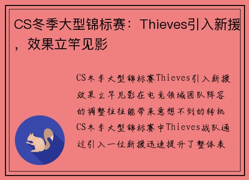 CS冬季大型锦标赛：Thieves引入新援，效果立竿见影